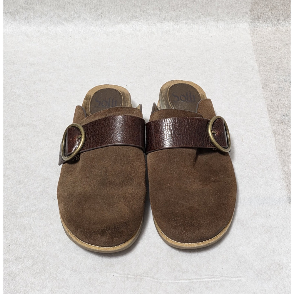 Söfft Brown Suede Leather Mules Clogs with Buckle Detail - Women's Size 6M